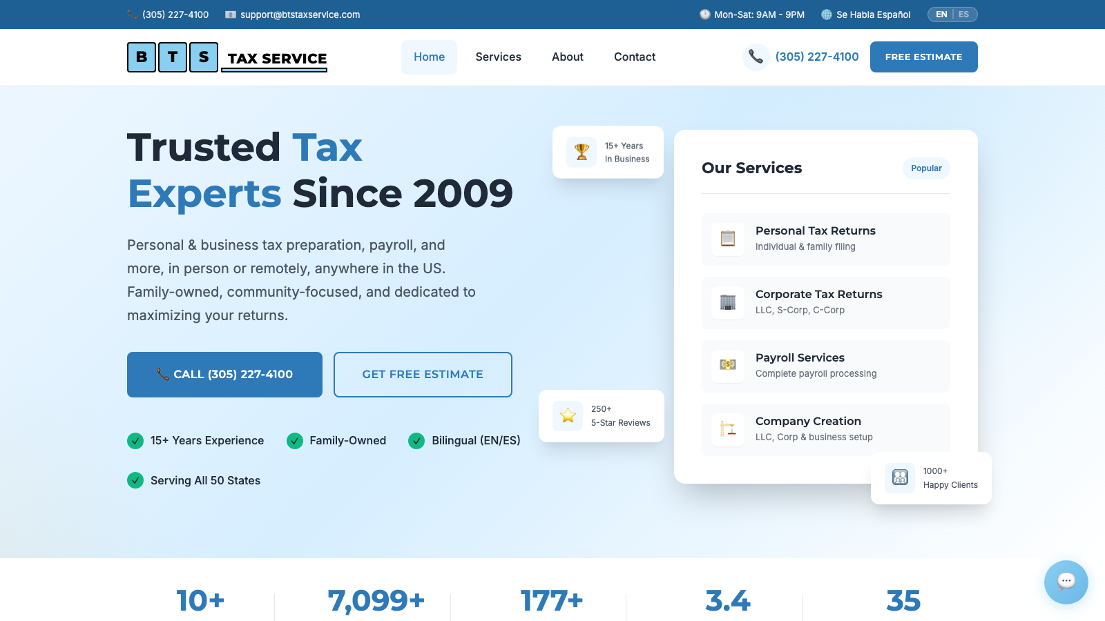 Live homepage at btstaxservice.com