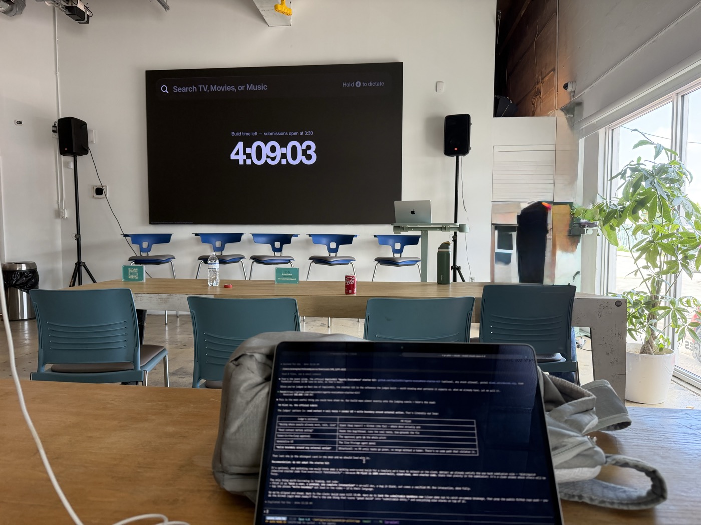 Build time on the clock. The venue during the build window before submissions opened.